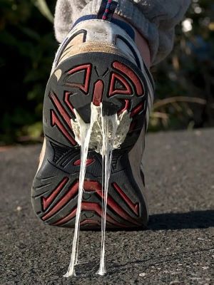 Gum under a shoe